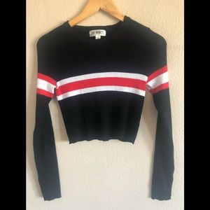 Black, Red and White Crop-Top Long Sleeve Sweater